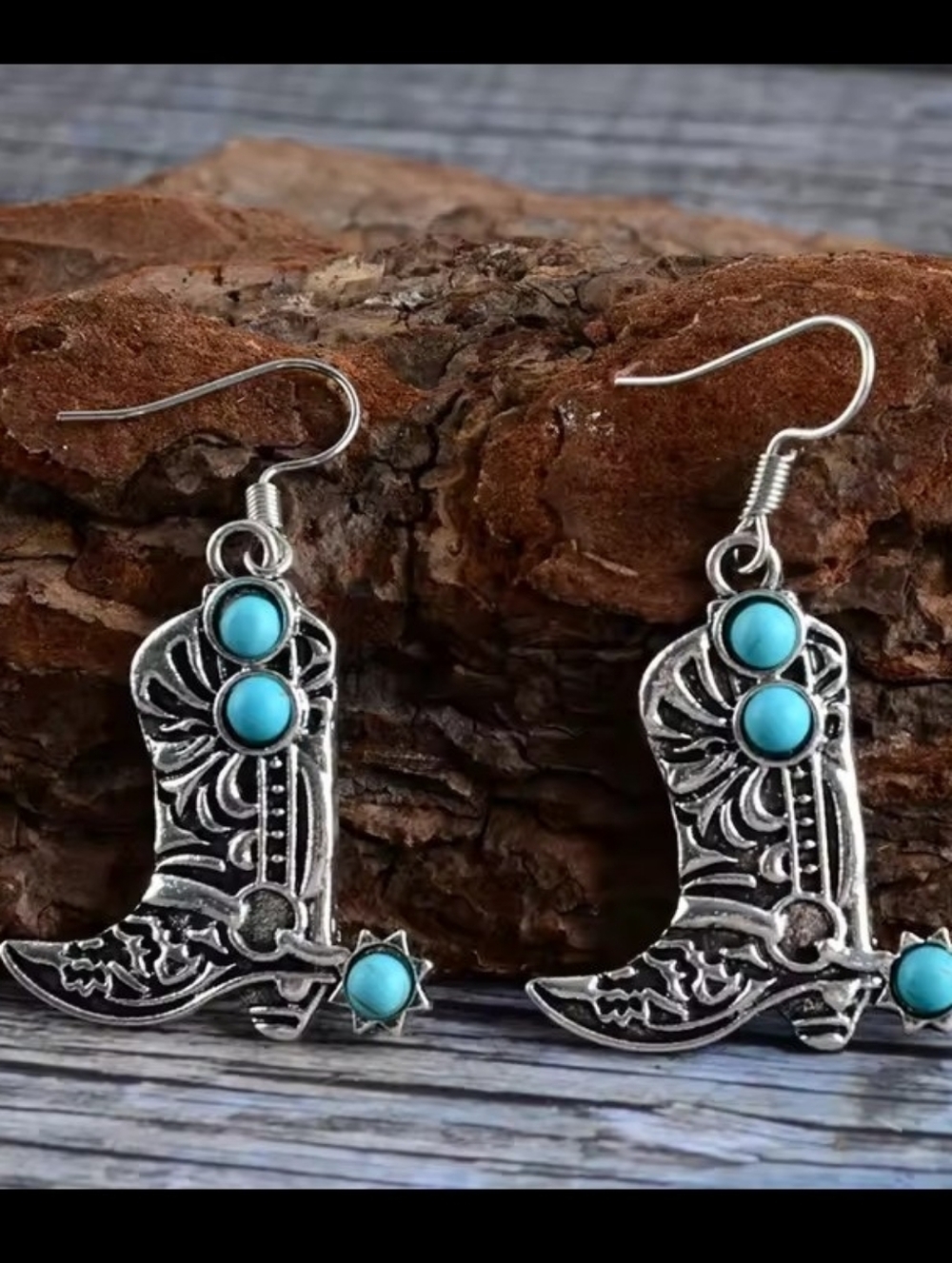 Vintage Earrings Turquoise Cowboy Boots Women's Jewelry G5